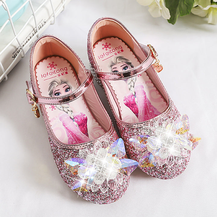 Girls Glittering Mary Jane Shoes with Sparkling Flower Appliqués Mune Fashion