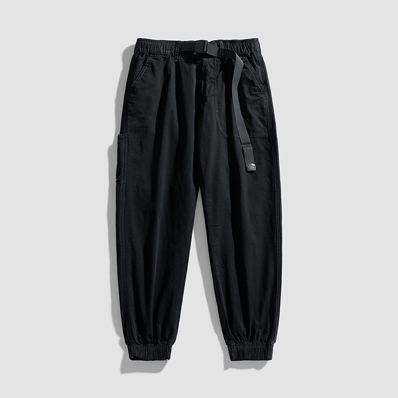 Herren Casual-Joggerhose aus Baumwoll‑Twill mit elastischem Bund, integriertem Webgürtel und geripptem Knöchelabschluss Mune Fashion