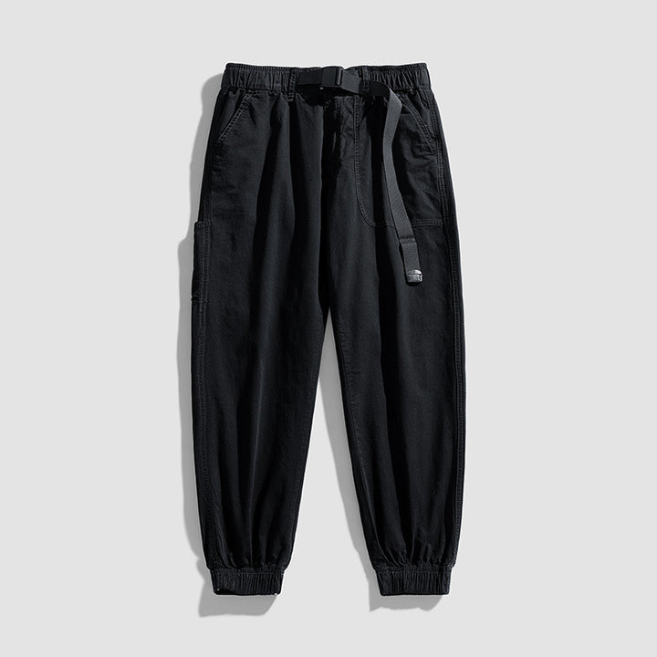 Herren Casual-Joggerhose aus Baumwoll‑Twill mit elastischem Bund, integriertem Webgürtel und geripptem Knöchelabschluss Mune Fashion