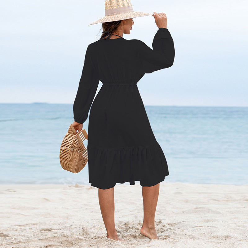 Women's Summer Beach Dress with Casual Cut and Elastic Waistband Mune Fashion