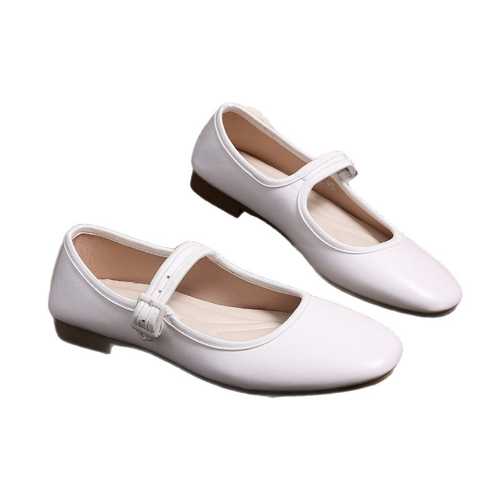 Women Classic Mary-Jane Ballet Flats with Adjustable Strap and Low Block Heel Mune Fashion