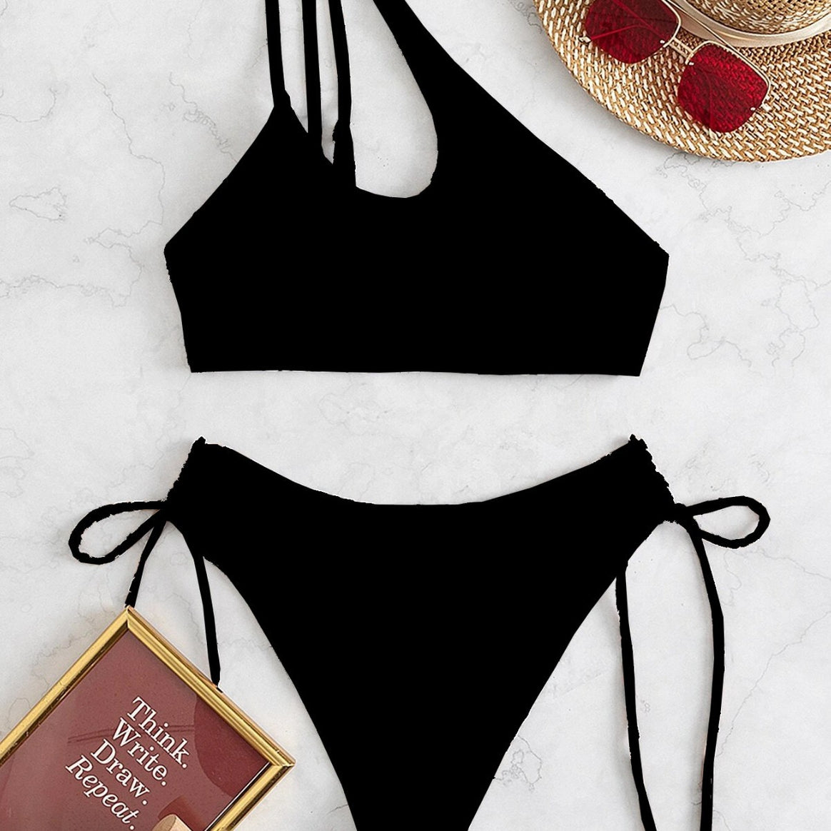 Women's bikini set with asymmetric top and side lacing Mune Fashion
