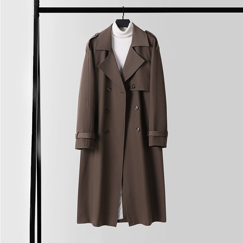 Ladies Elegant Maxi Trench Coat made of wool blend with wide shawl collar and tie belt Mune Fashion