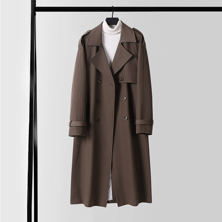 Ladies Elegant Maxi Trench Coat made of wool blend with wide shawl collar and tie belt Mune Fashion
