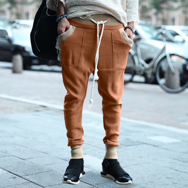 Men's structured knit joggers with dropped crotch, wide ribbed waistband and decorative drawstring Mune Fashion