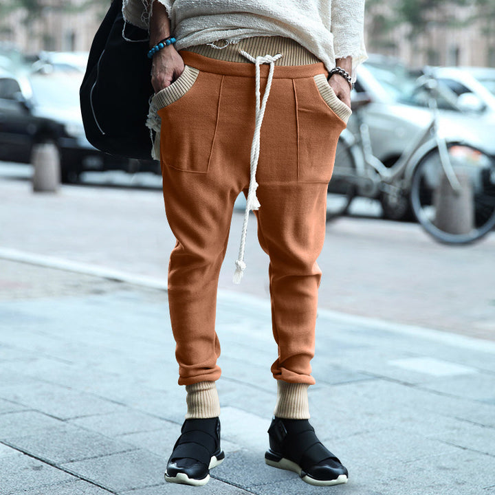 Men's structured knit joggers with dropped crotch, wide ribbed waistband and decorative drawstring Mune Fashion