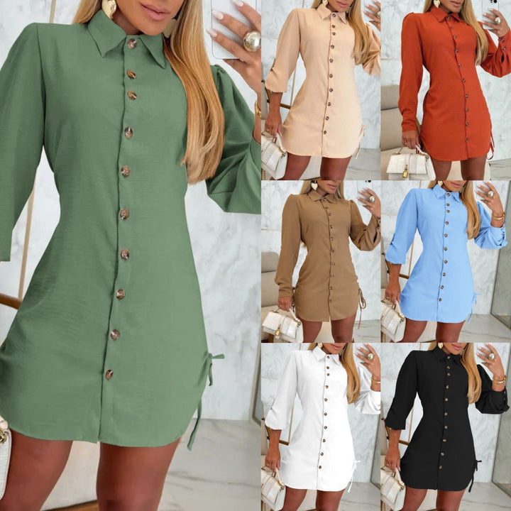 Women's Shirt Dress with Ruffle Details and Practical Tie Belts Mune