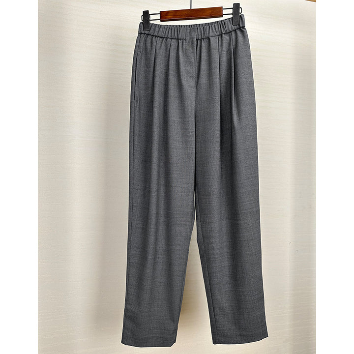 Women Wide High-Waist Fabric Pants with Elastic Waistband and Straight Leg Mune Fashion