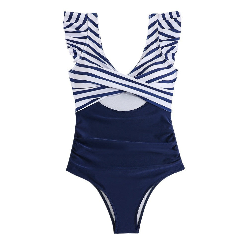 Women's one-piece swimsuit with modern cut and sophisticated ruffle details Mune Fashion