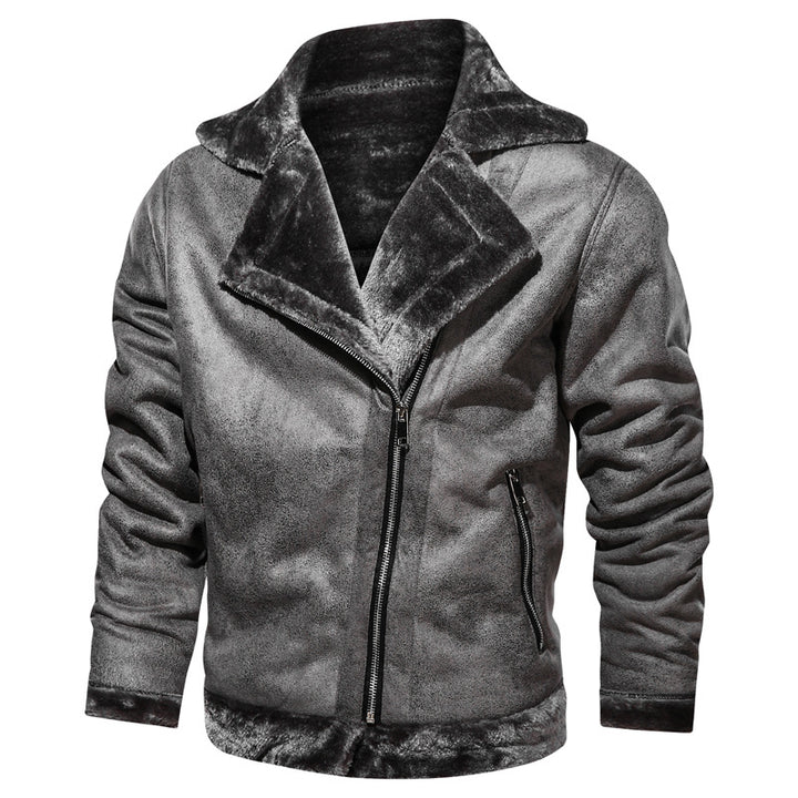 Men's Leatherette Flight Jacket with Teddy Lining and Asymmetrical Zip Mune Fashion
