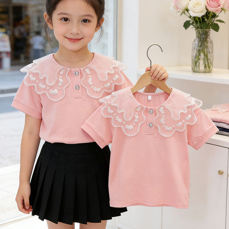 Girl T-Shirt with playful ruffle neckline Mune Fashion