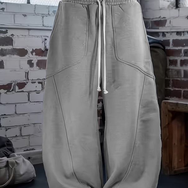 Women's Loose High-Waist Baggy Jogging Pants with Drawstring, Elastic Waistband, and Patch Pockets Mune Fashion