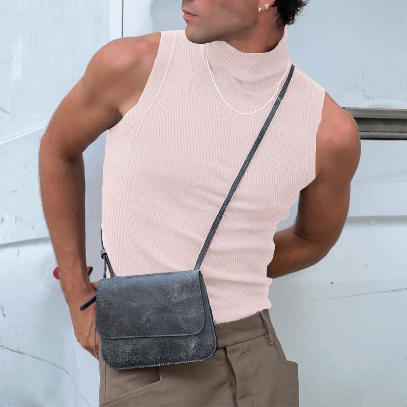 Women's sleeveless turtleneck top made of textured cotton blend Mune Fashion