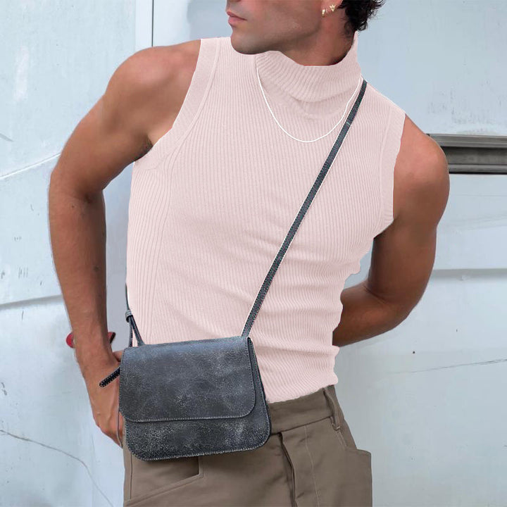 Women's sleeveless turtleneck top made of textured cotton blend Mune Fashion