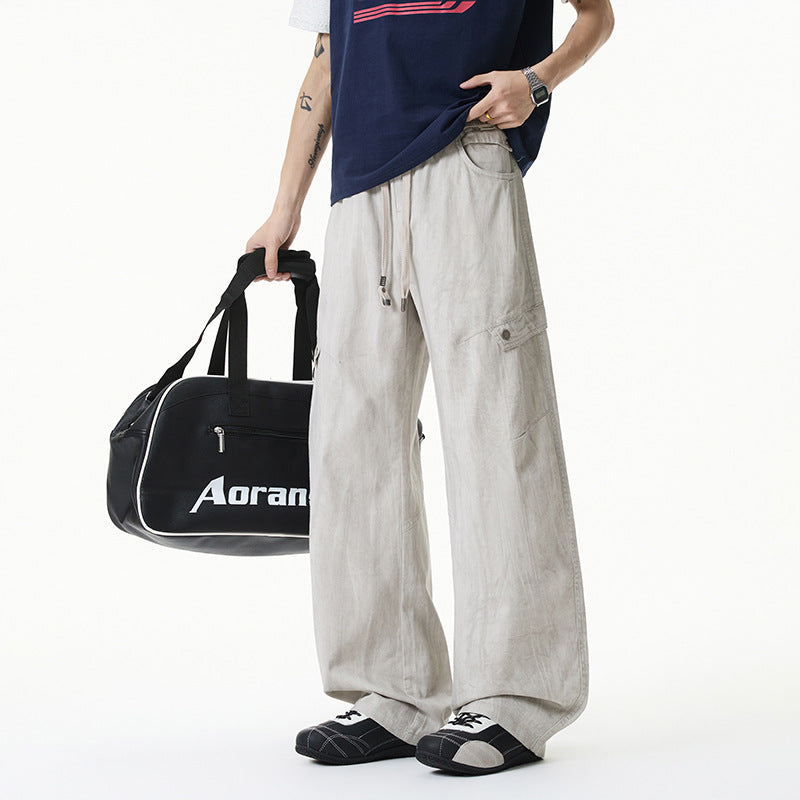 Damen Weite Leinenoptik-Cargohose mit Tunnelzugbund und großen Klapptaschen Mune Fashion