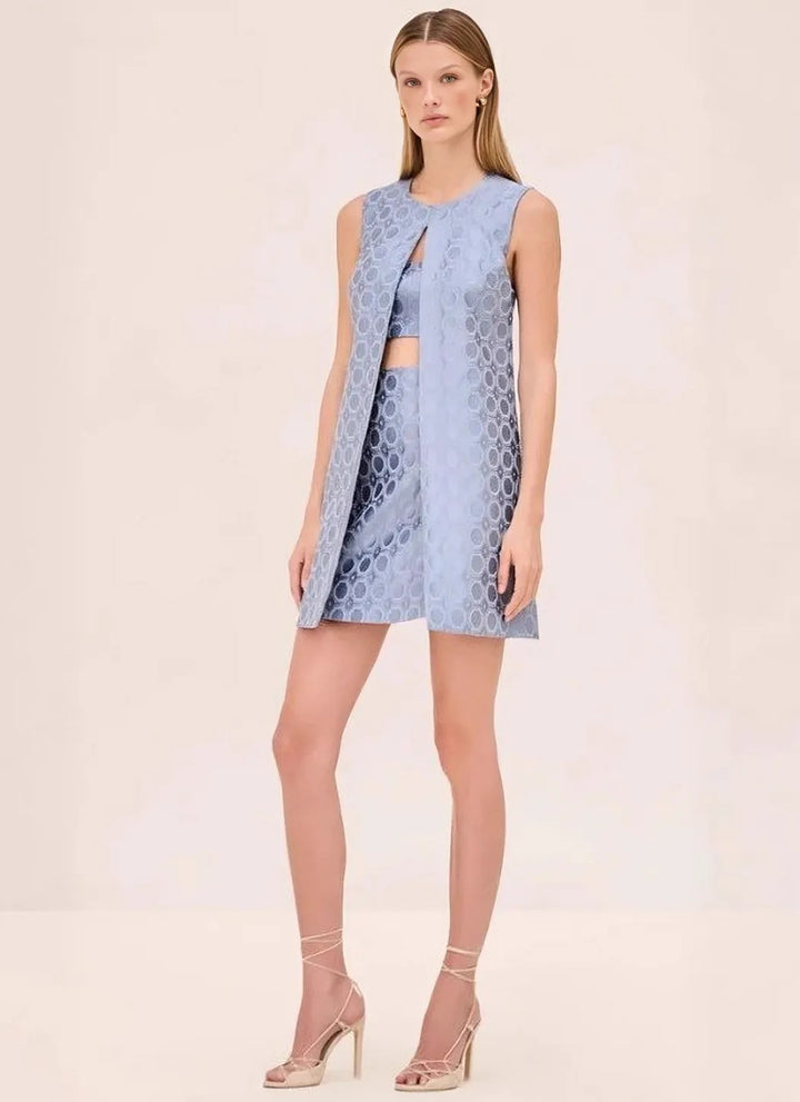 Women nan Jacquard two-piece with sleeveless long vest and fitted bustier mini dress Mune Fashion