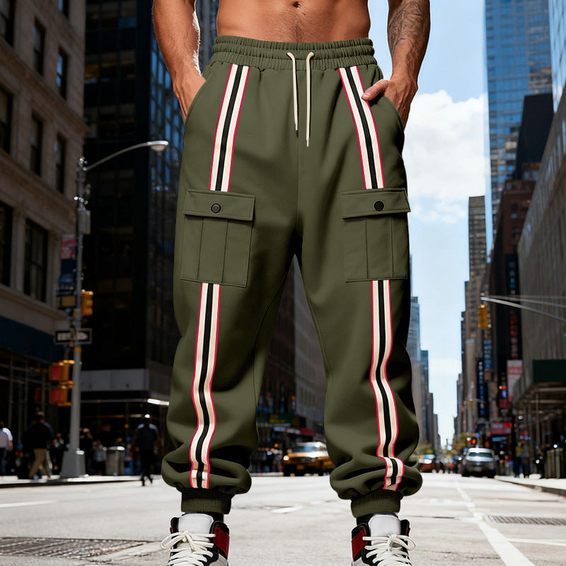 Men's cargo joggers in urban streetwear look with contrast stripes and flap pockets Mune Fashion