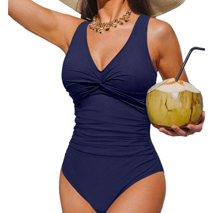 Ladies Elegant One-Piece Swimsuit with Fashionable Twist Mune Fashion