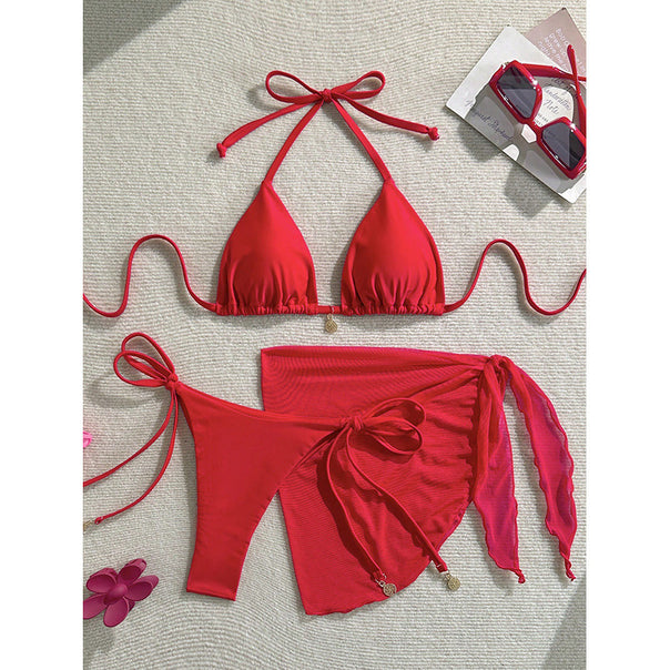 Ladies triangle bikini set with playful wrap skirt and adjustable straps Mune Fashion