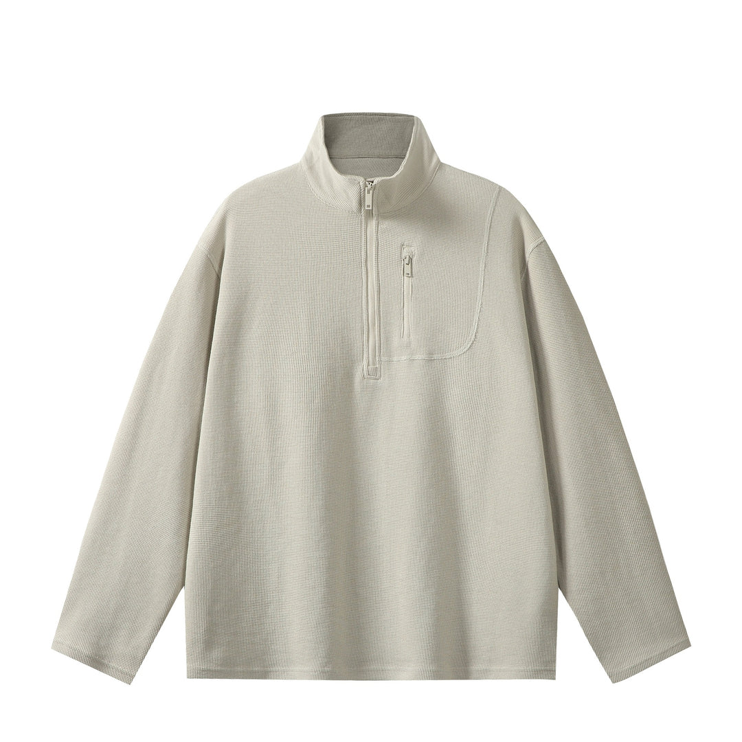 Unisex Lightweight Waffle Knit Half-Zip Pullover with Stand-Up Collar and Chest Zip Pocket Mune Fashion