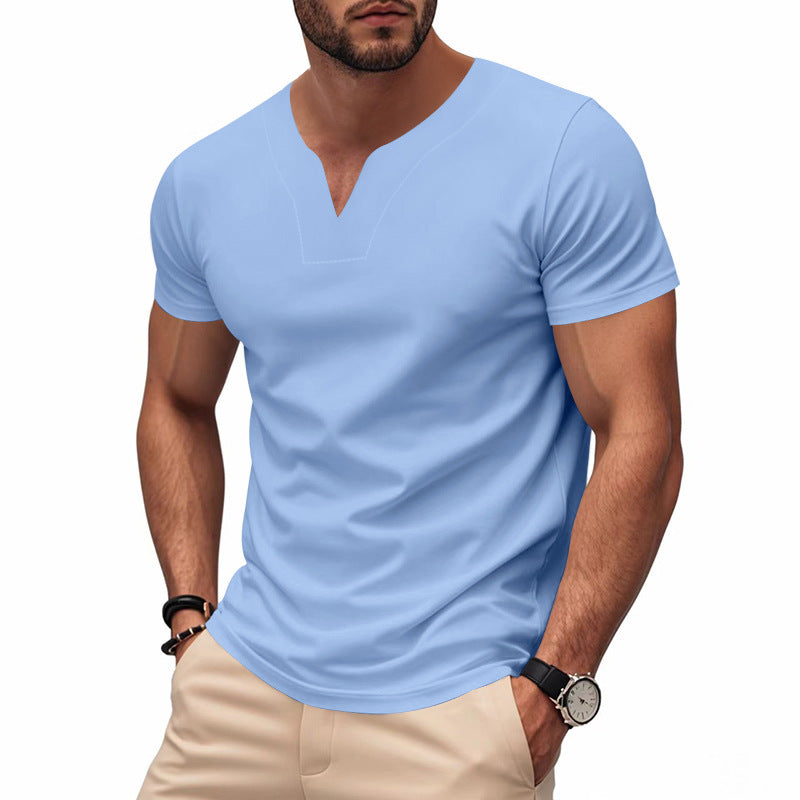 Men's slim-fit short-sleeve shirt with embedded V-notch and decorative stitching Mune Fashion