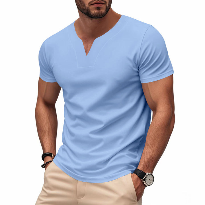 Men's slim-fit short-sleeve shirt with embedded V-notch and decorative stitching Mune Fashion