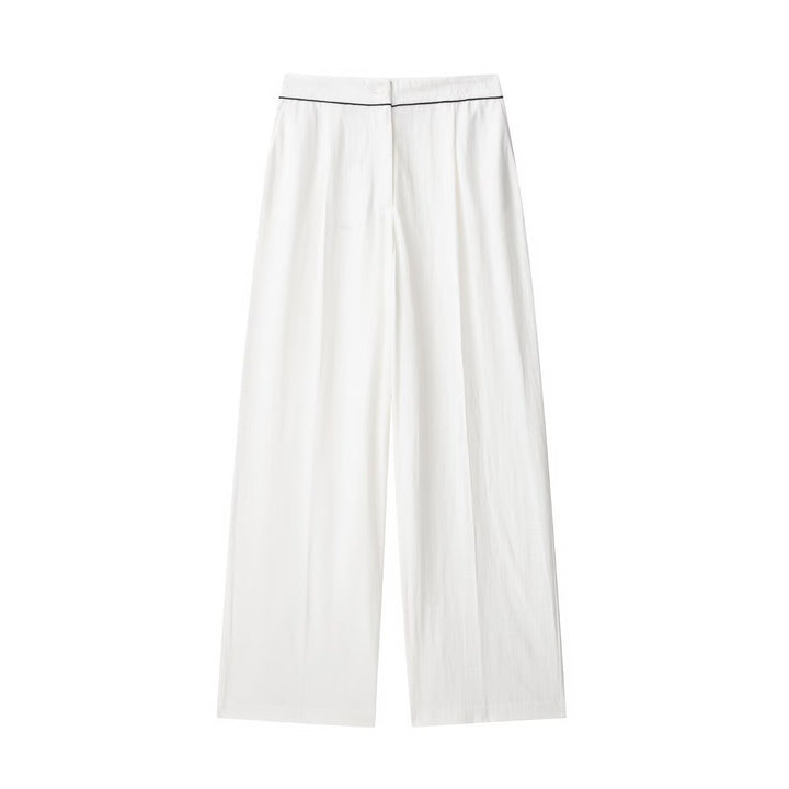 Women Wide Pleated Trousers with High Waist, Concealed Button Placket and Contrast Piping Mune Fashion