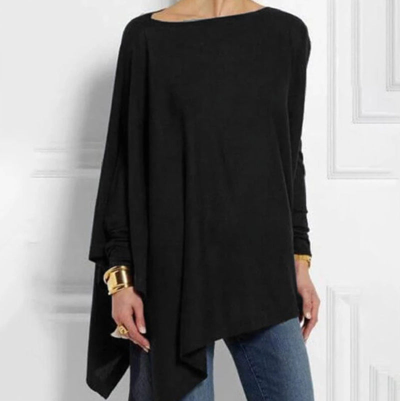 Women's draped oversized tunic with asymmetrical hem and wide batwing sleeves Mune Fashion