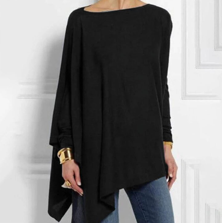 Women's draped oversized tunic with asymmetrical hem and wide batwing sleeves Mune Fashion