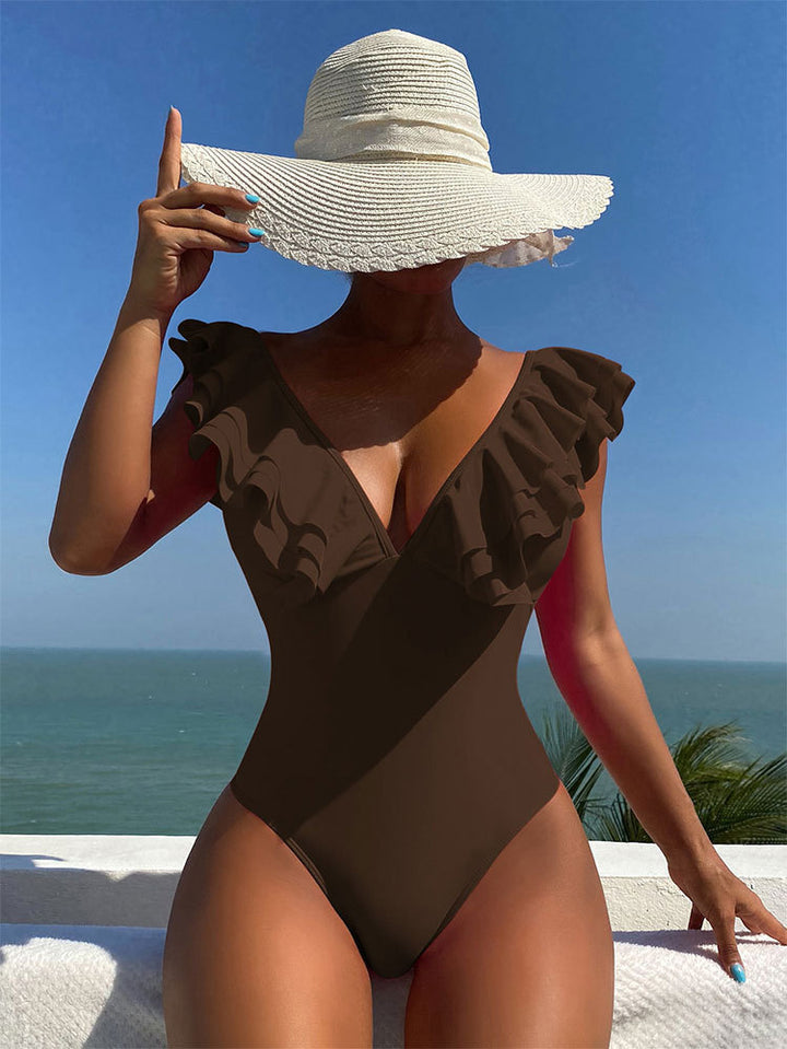 Women Elegant One-Piece Swimsuit with Ruffle Mune Fashion