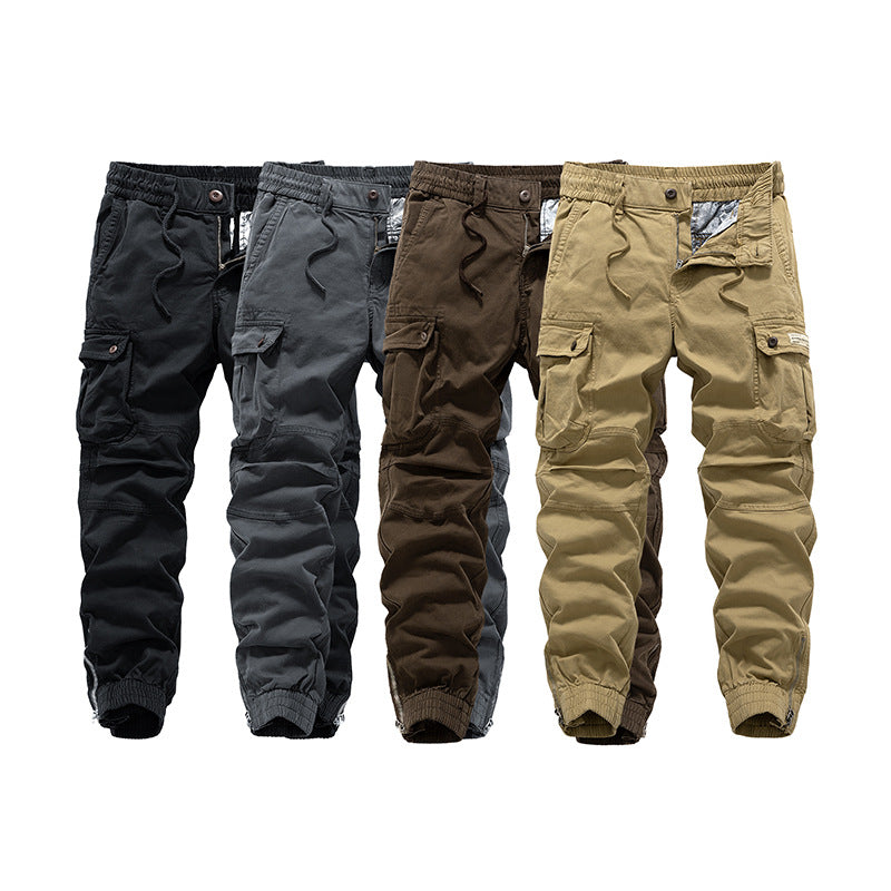Men's Tactical Canvas Cargo Pants in Jogger Style with Elastic Drawstring Waistband, Knee Inserts, and Multi-Functional Flap Pockets Mune Fashion