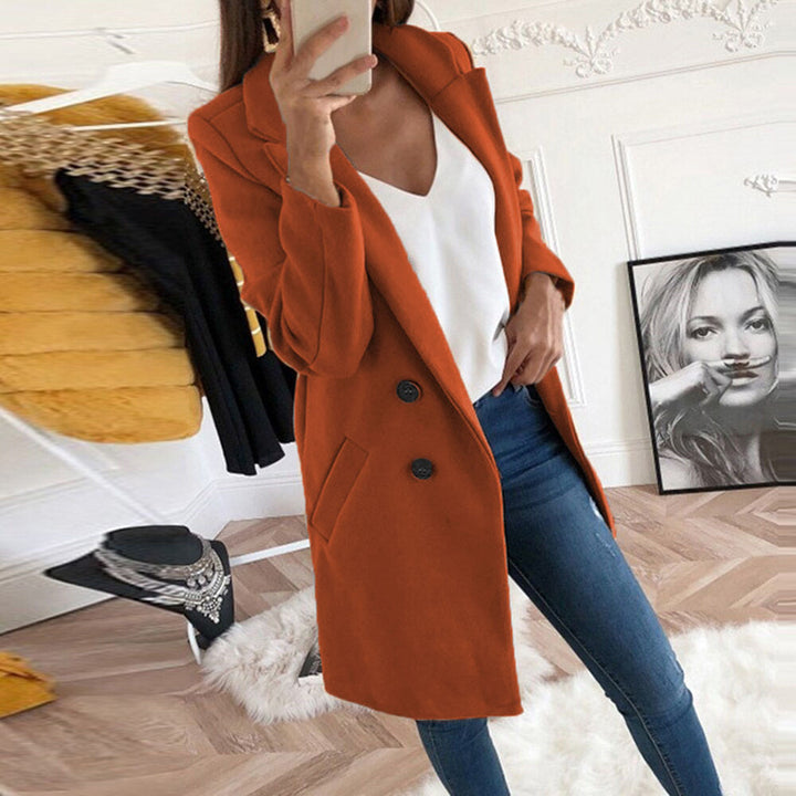 Women's Longline Wool-Look Coat-Blazer with Notched Collar Drune
