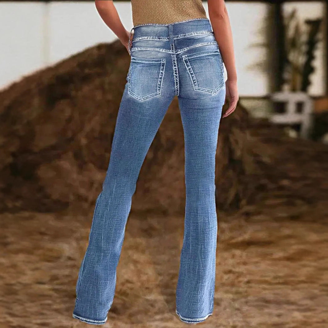 Ladies high-waisted flared jeans with side decorative seam and sculpting stretch waistband Mune Fashion