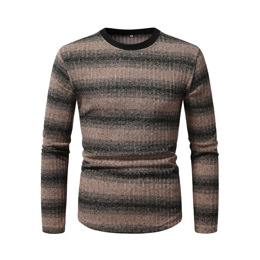 Men's Slim-Fit Fine Knit Sweater with Horizontal Gradient and Ribbed Texture Mix Mune Fashion