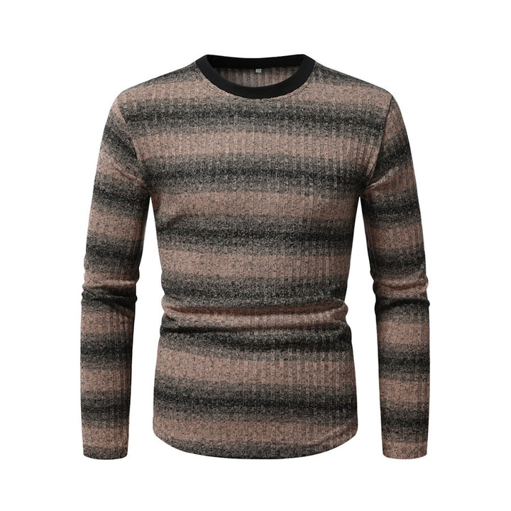 Men's Slim-Fit Fine Knit Sweater with Horizontal Gradient and Ribbed Texture Mix Mune Fashion