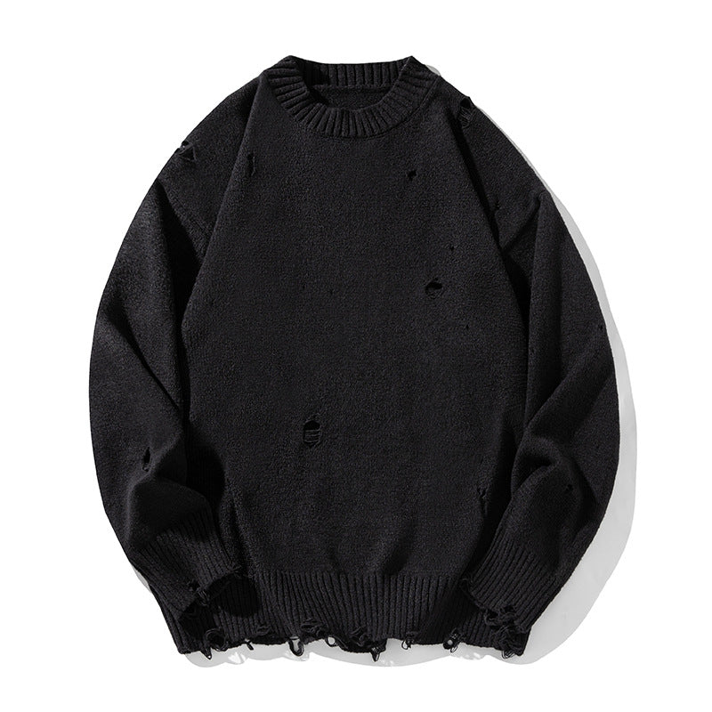 Unisex Oversize Knit Sweater in Destroyed Look with Round Neckline, Chunky Knit and Ribbed Hem Mune Fashion