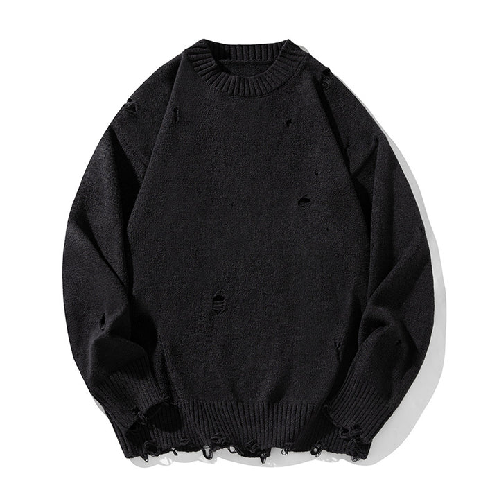 Unisex Oversize Knit Sweater in Destroyed Look with Round Neckline, Chunky Knit and Ribbed Hem Mune Fashion