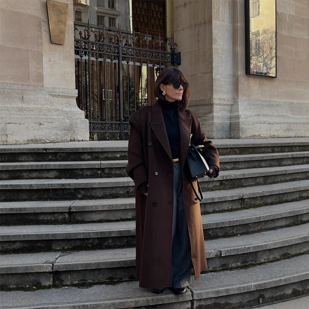 Ladies Oversize Wool Blend Coat with Extended Cocoon Cut and Double Breasted Mune Fashion
