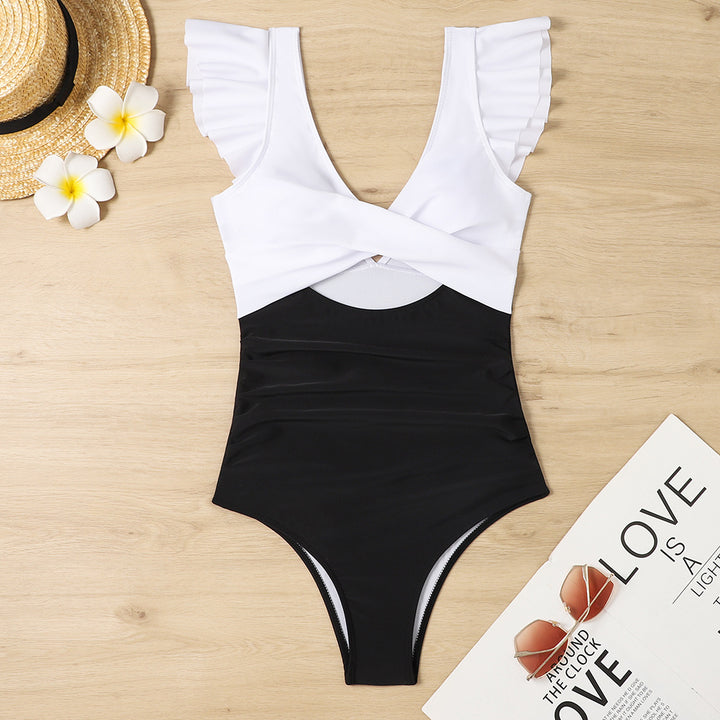 Women One-Piece Swimsuit with Elegant Wrap Design and Feminine Ruffle Details Mune Fashion