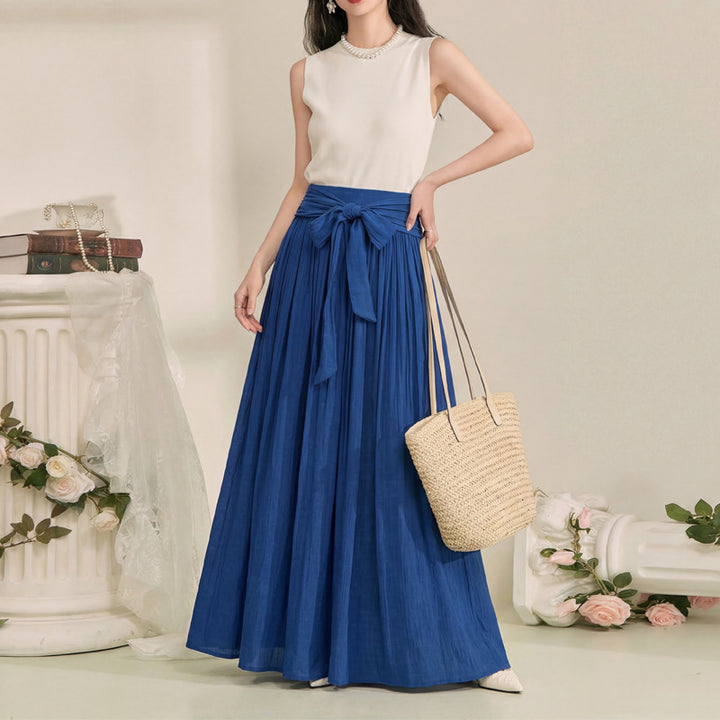 Women's flowing maxi skirt with wrap-around waistband and fitted tie belt Mune Fashion