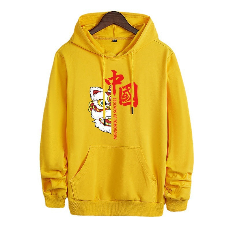 Unisex hoodie with Asian lion motif and kangaroo pocket Mune Fashion