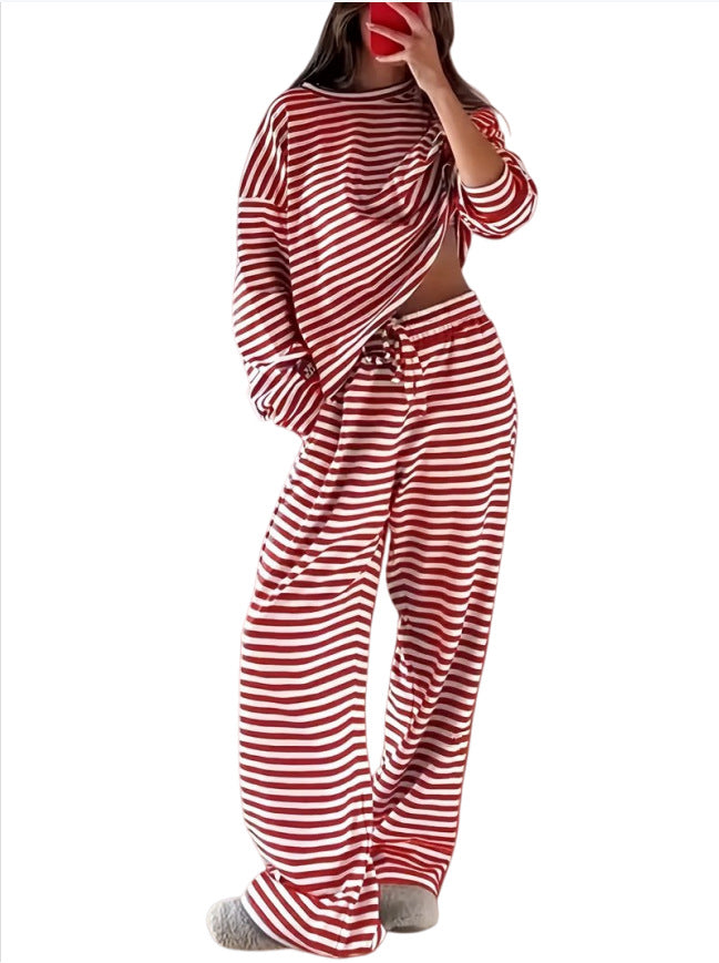 Women's Striped Lounge Set made from a soft cotton blend with wide leg Mune Fashion