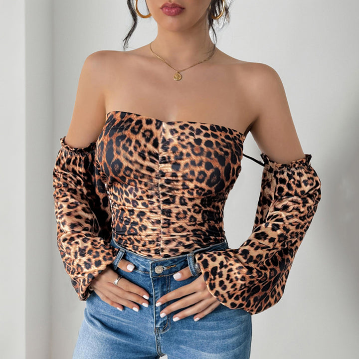 Women's Off-Shoulder Bustier Top with Removable Puff Sleeves and Ruching