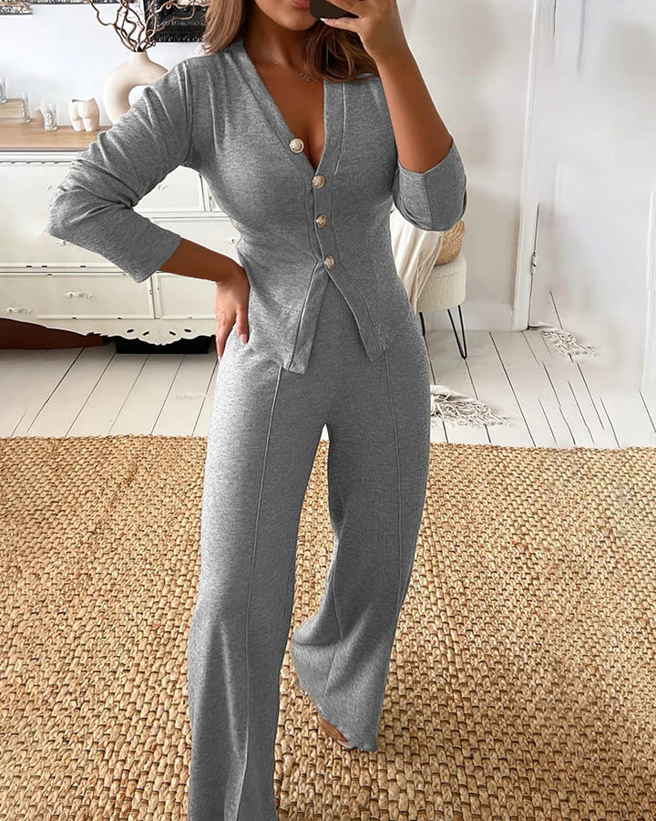Women's Fashionable Jumpsuit with Button Details and Wide Leg Mune Fashion