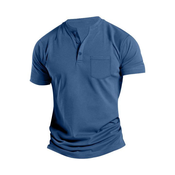 Men's breathable cotton-elastane short sleeve Henley with chest pocket Mune Fashion