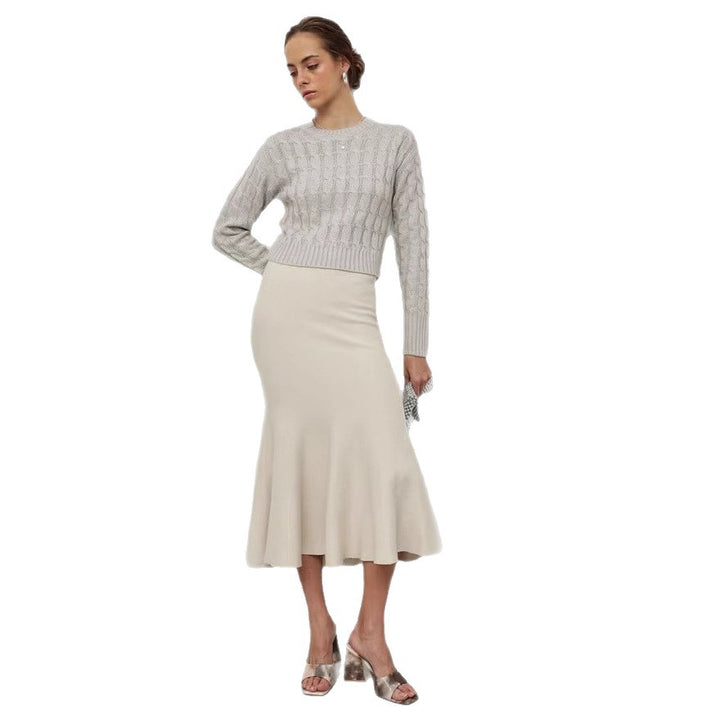 Women Elegant Knit Sweater with Cable Pattern Mune Fashion
