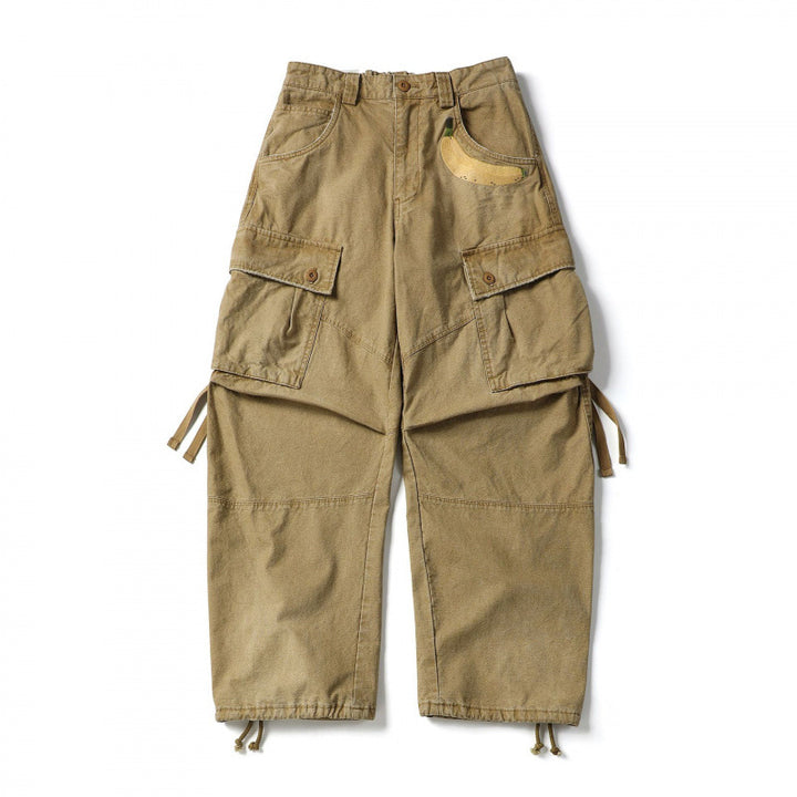 Unisex locker cut cargo pants with banana appliqué, large patch pockets and adjustable hem Mune Fashion