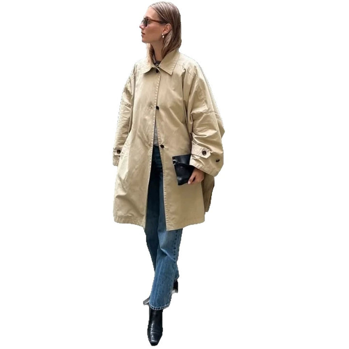 Women's Oversize Cotton Blend Trench Coat with Mid-Length, Straight Cut Mune Fashion