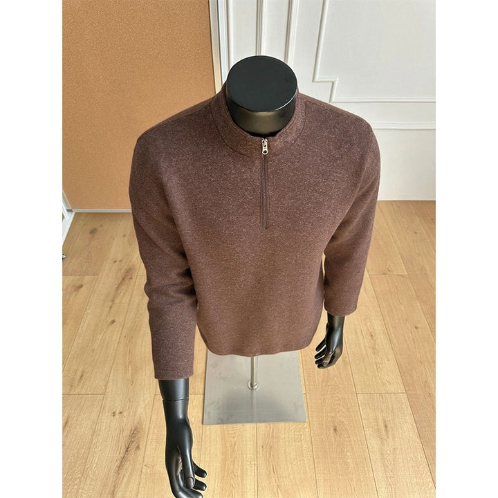 Men's Half-Zip Knit Sweater with Stand Collar and Melange Structure Mune Fashion