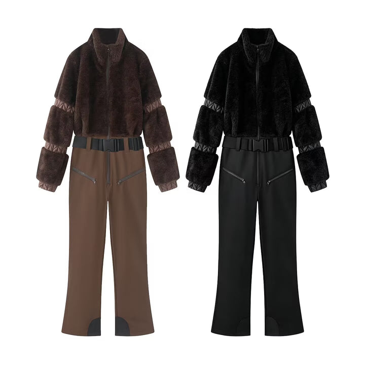 Ladies two-piece ski and winter set with short teddy jacket and high-waist softshell pants Drune